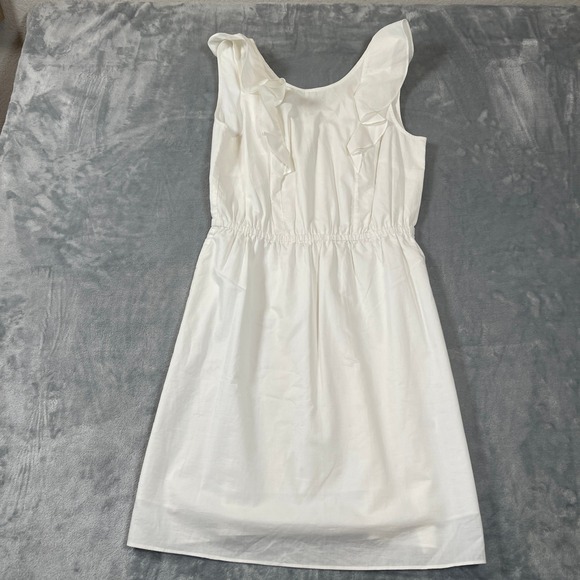 J.Crew Dresses & Skirts - J.Crew Dress Size 4 White Ruffle V-Neck Cotton Fit and Flare Sleeveless Summer